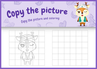 copy the picture kids game and coloring page themed ramadan with a cute deer using arabic traditional costume