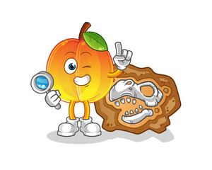apricot archaeologists with dinosaur fossils mascot. cartoon vector