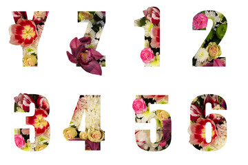 Floral volumetric letters and numbers for text from different colors