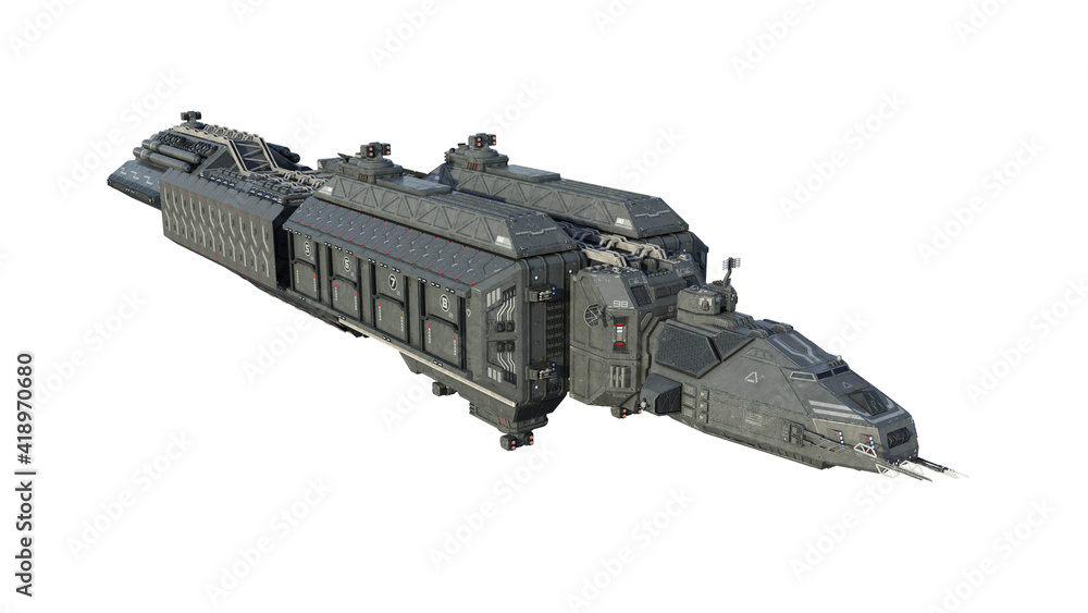 Sticker spaceship, alien ufo spacecraft in flight isolated on white background, 3d rendering
