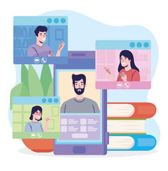 people in smartphone video conference