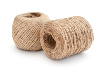 Skeins of natural jute twine isolated.