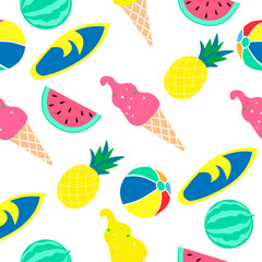 Funny summer vector seamless pattern illustration.