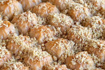 Baklava. Traditional Middle Eastern Flavors. The local name of Baklava is Sütlü Nuriye. Close up
