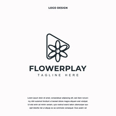Creative flower play icon logo design vector illustration. flower logo design color editable