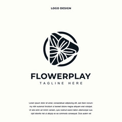 Creative flower play icon logo design vector illustration. flower logo design color editable