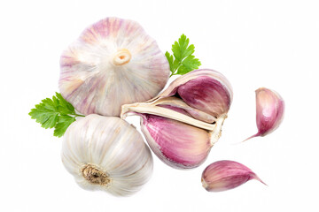 Garlic isolated on white background , top view