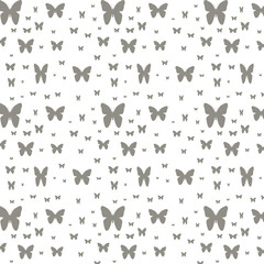 Repeating white pattern with green butterflies. Modern and stylish wallpaper, web background, fabric, packaging design, rugs.