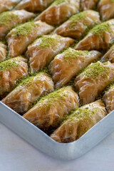 Baklava. Traditional Middle Eastern Flavors. The local name of Baklava is kaymakli sobiyet. Close up