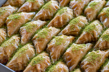 Baklava. Traditional Middle Eastern Flavors. The local name of Baklava is kaymakli sobiyet. Close up
