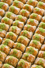 Pistachio baklava. Traditional Middle Eastern Flavors. The local name of Baklava is Fıstıklı Baklava. Close up