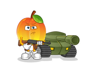 apricot soldier with tank character. cartoon mascot vector