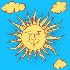 sun character. round face stylized retro style