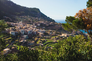 Fototapeta na wymiar Panoramic view of the Pretty coastal village of Banyalbufar in Majorca.