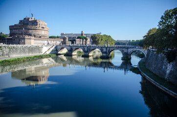 Beautiful shot of a bridge San Angelo over the Tiber river in Rome Italy