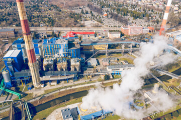 Aerial view of power plant in Sosnowiec, Zagłębie. Poland.