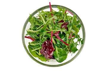 Mix salad - arugula, spinach and red spinach, isolated on white background. High resolution image