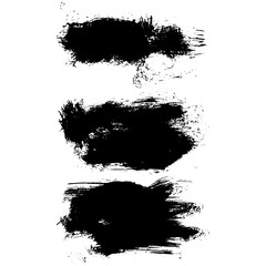 Black paint brush strokes, dirty inked grunge art brushes. Dirty ink texture splatters. Grunge rectangle text boxes	

