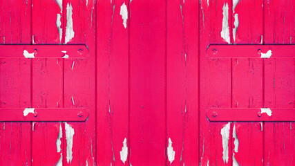 old abstract pink magenta colorful painted exfoliate rustic wooden boards / wooden gate / wooden...