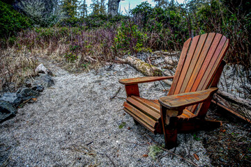 Adirondack chair on the beach in Tofino British Columbia