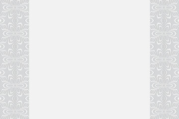 Geometric white ethnic floral stylized wallpaper. A background with a volumetric composition with a 3D effect of a convex shape. Vertical art inserts.