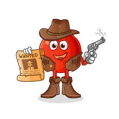 pomegranate cowboy holding gun and wanted poster illustration. character vector