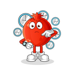 pomegranate with wristwatch cartoon. cartoon mascot vector
