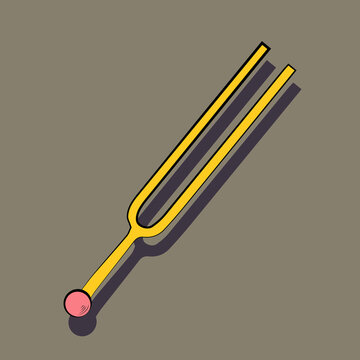 tuning-fork in yellow and pink tones hand drawing icon outline symbol on dark background. Vector