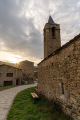 Fototapeta na wymiar view of the church and village of Arseguel in the Pyrenees mountains of Catalonia