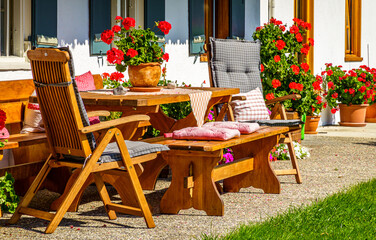 typical bavarian frontyard at a farmhouse near the alps