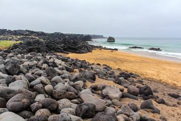 Round stones at the beach of Snaefellsnes National Park, Iceland