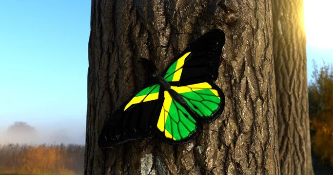 Flag of Jamaica on Butterfly Wings Realistic 4K UHD 60FPS