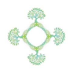 Root Of The Tree logo illustration. Vector silhouette of a tree,Abstract vibrant tree logo design, root vector - Tree of life logo design inspiration isolated on white background.