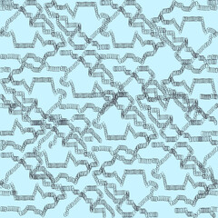 Graphic seamless aquamarine, blue background with black springs of chain for scrapbooking, wallpaper and textile design.