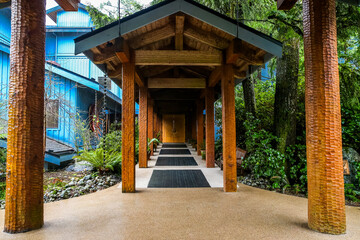 Tofino, British Columbia - March 8, 2018: The entrance to the Wickaninnish Hotel in Tofino British Columbia