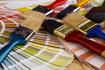 Close-up on color palette guide for printing and painting. Concept - choice of colors for design.