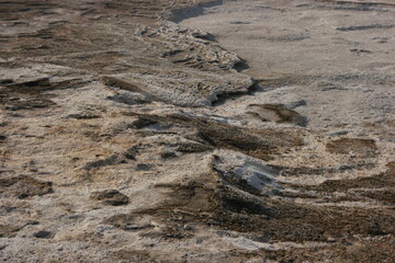 Travertine terrace surface texture. Limestone travertine background. Pamukkale, Turkey.