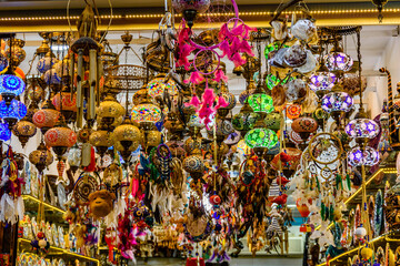Traditional turkish chandeliers for sale at the bazaar