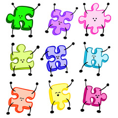 Cute Cartoon Jigsaw Characters With Faces Vector Illustration Collection © squeebcreative