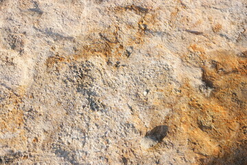 Close up of a travertine deposits on a rock. Relief stone texture.