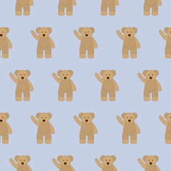 Seamless pattern old teddy bear waving hello