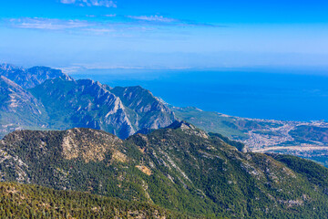 View on Mediterranean sea and village from the summit of Tahtali mountain