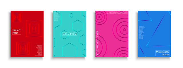 Fototapeta premium Set of vector colorful covers with gradient geometric shapes. Use like templates, posters, backgrounds, placards, brochures, banners, flyers and etc. Contemporary bright prints. Trendy vibrant design