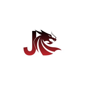 Letter J logo icon with dragon design vector