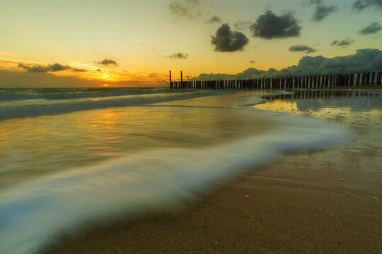 sunset on the beach. long exposure. Zeeland