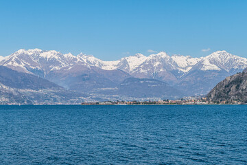 Obraz premium Landscape of the Lake of Coo with Dervio and the Alps in background