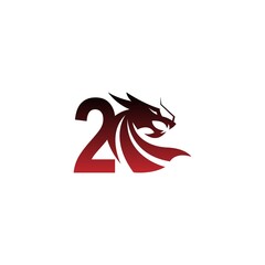 Number 2 logo icon with dragon design vector