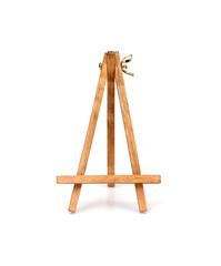 Wooden easel for paintings, mirrors or photo isolated on white background