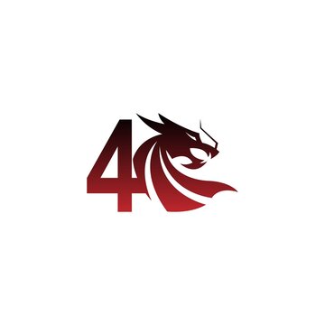 Number 4 logo icon with dragon design vector