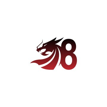 Number 8 logo icon with dragon design vector